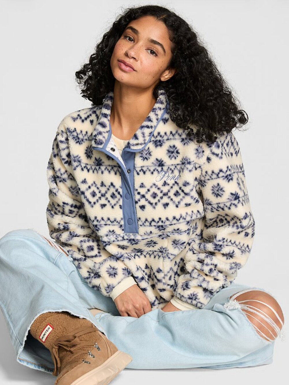 PINK Plush Teddy Front-Snap Pullover